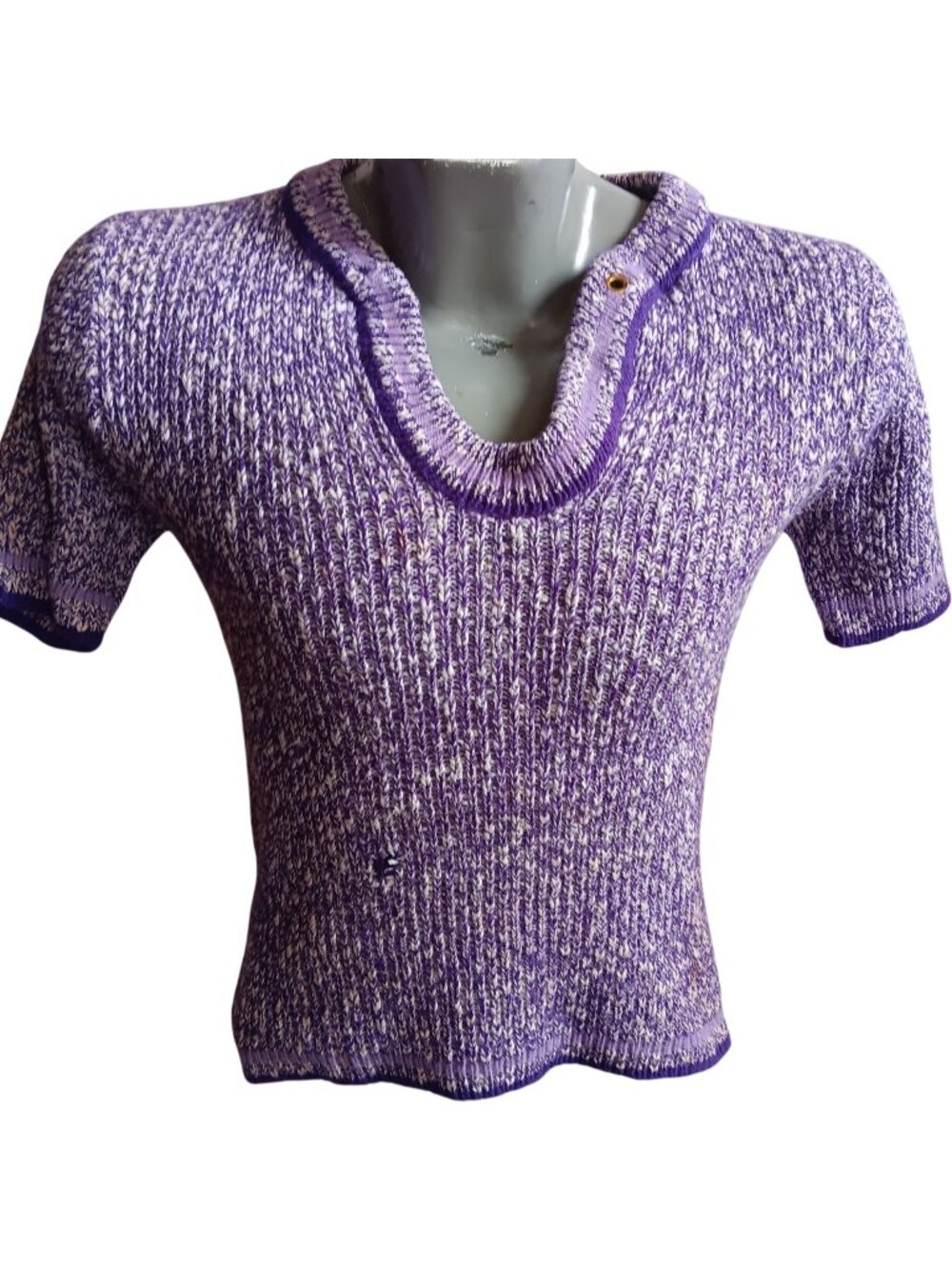 Sweater T-shirt Vintage 1970's Small Men's Purple Ribbed Knit Groovy Rocker